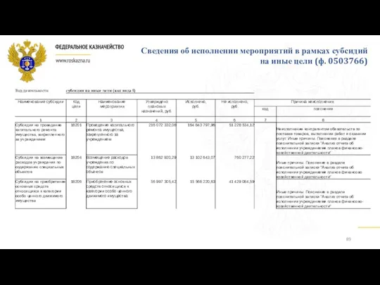 Сведения об исполнении мероприятий в рамках субсидий на иные цели (ф. 0503766)