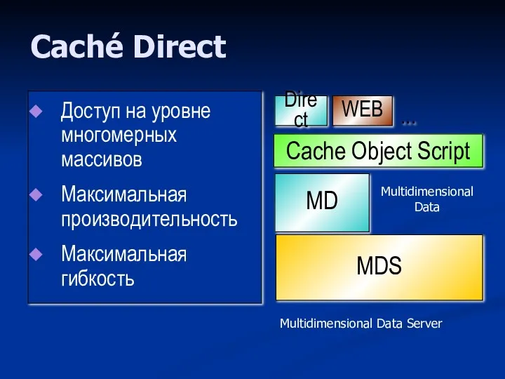 Caché Direct Доступ на уровне многомерных массивов Максимальная производительность Максимальная