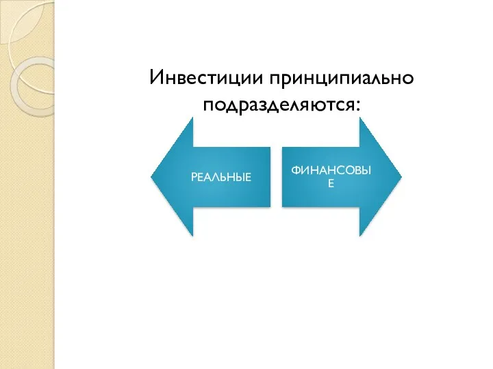 Инвестиции принципиально подразделяются: