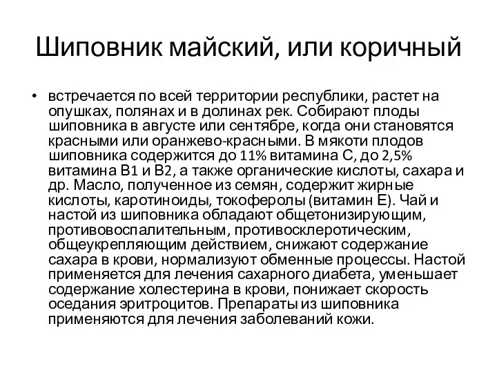 Шиповник майский, или коричный встречается по всей территории республики, растет