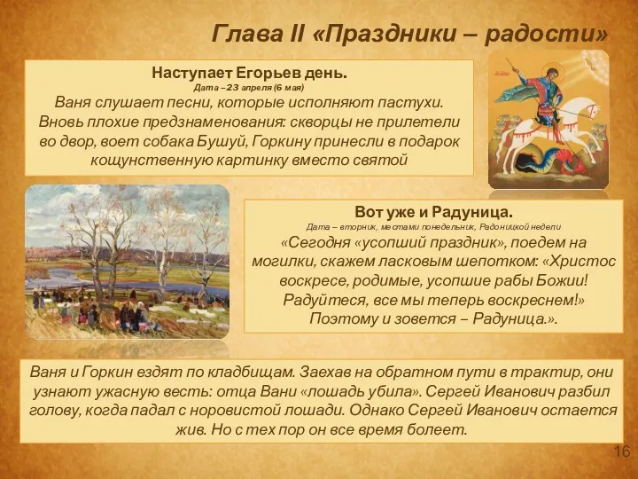 Глава II «Праздники – радости» Наступает Егорьев день. Дата – 23 апреля (6