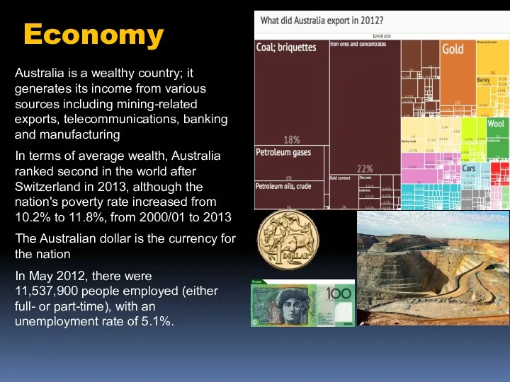 Economy Australia is a wealthy country; it generates its income