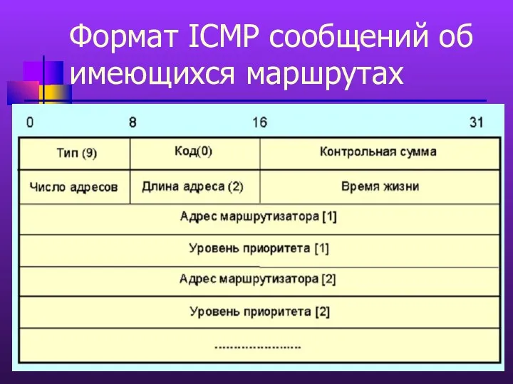 Формат ICMP сообщений об имеющихся маршрутах