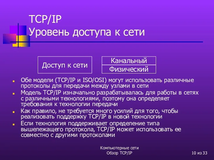 Компьютерные сети Обзор TCP/IP из 33 TCP/IP Уровень доступа к