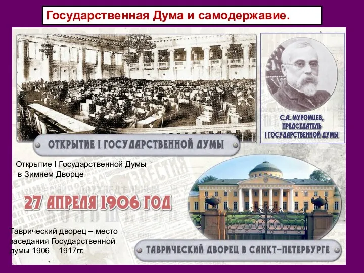 Таврический дворец – место заседания Государственной думы 1906 – 1917гг.