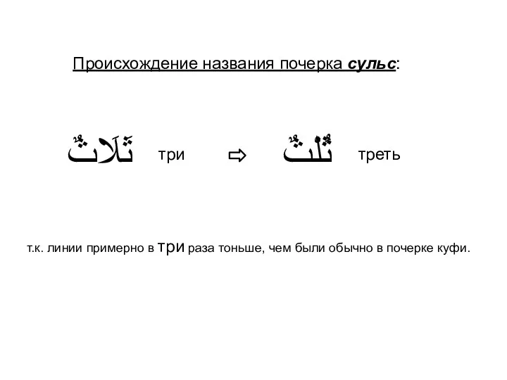 ثُلْثٌ три Происхождение названия почерка сульс: т.к. линии примерно в