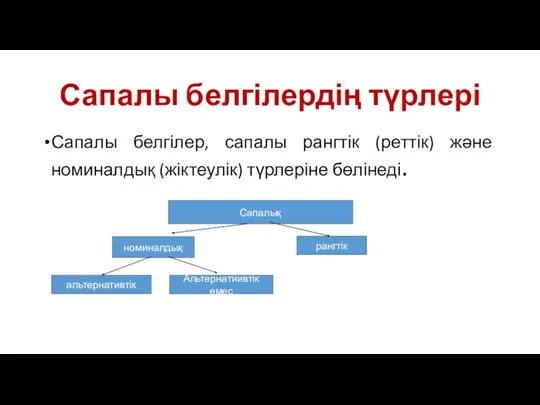 Сапалы белгілердің түрлері Сапалы белгілер, сапалы рангтік (реттік) және номиналдық