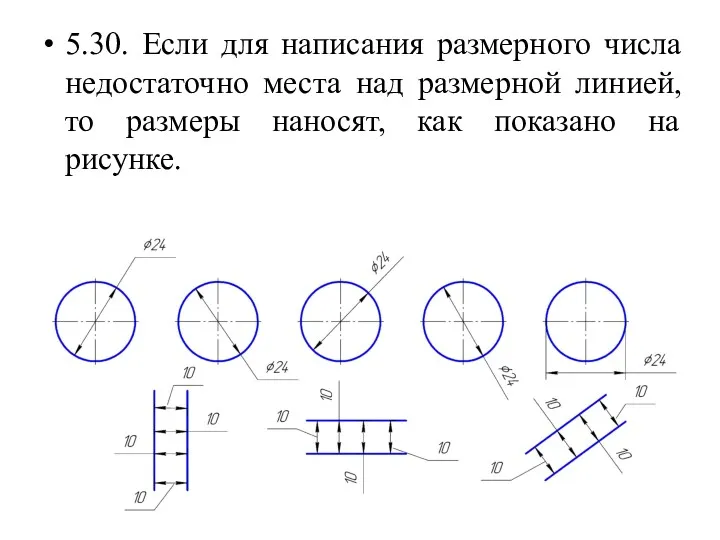 5.30. Если для написания размерного числа недостаточно места над размерной