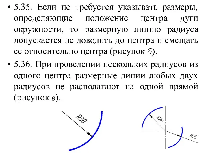 5.35. Если не требуется указывать размеры, определяющие положение центра дуги