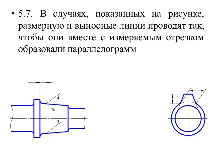 5.7. В случаях, показанных на рисунке, размерную и выносные линии