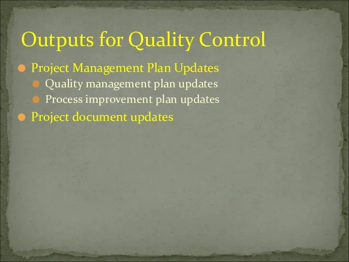 Project Management Plan Updates Quality management plan updates Process improvement