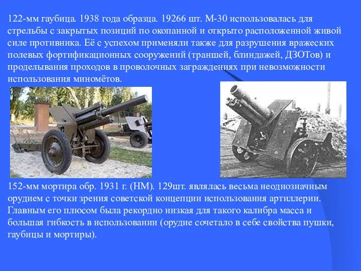 122-мм гаубица. 1938 года образца. 19266 шт. М-30 использовалась для