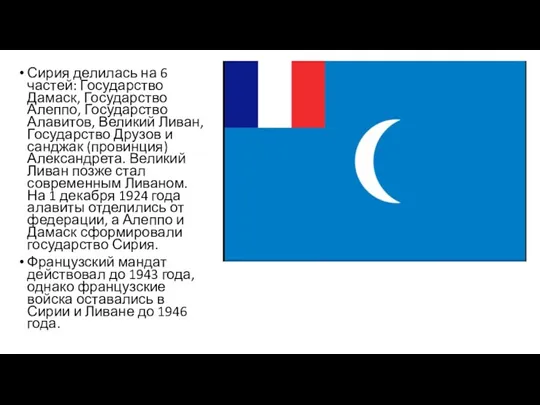 Сирия делилась на 6 частей: Государство Дамаск, Государство Алеппо, Государство