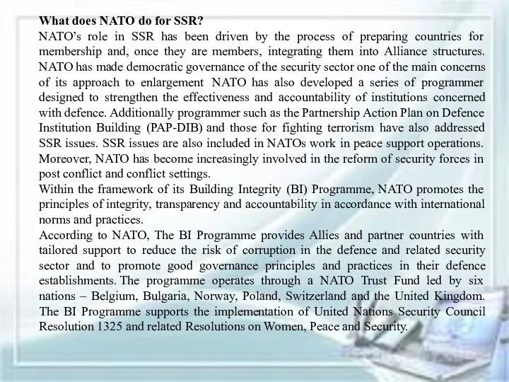 What does NATO do for SSR? NATO’s role in SSR