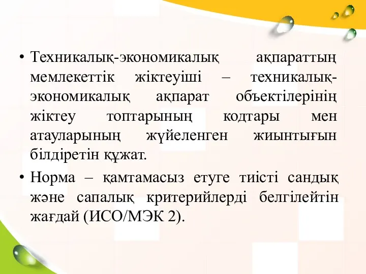 Техникалық-экономикалық ақпараттың мемлекеттік жіктеуіші – техникалық-экономикалық ақпарат объектілерінің жіктеу топтарының