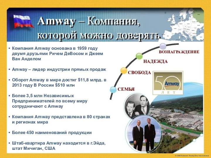 Amway – Компания, которой можно доверять © 2009 Network TwentyOne