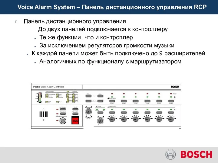 Voice Alarm System – Панель дистанционного управления RCP Панель дистанционного