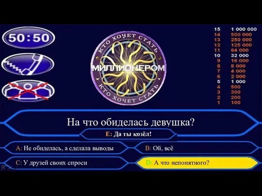 На что обиделась девушка? А: Не обиделась, а сделала выводы