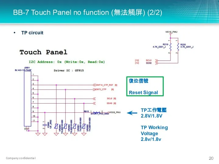 BB-7 Touch Panel no function (無法觸屏) (2/2) TP circuit TP工作電壓2.8V/1.8V