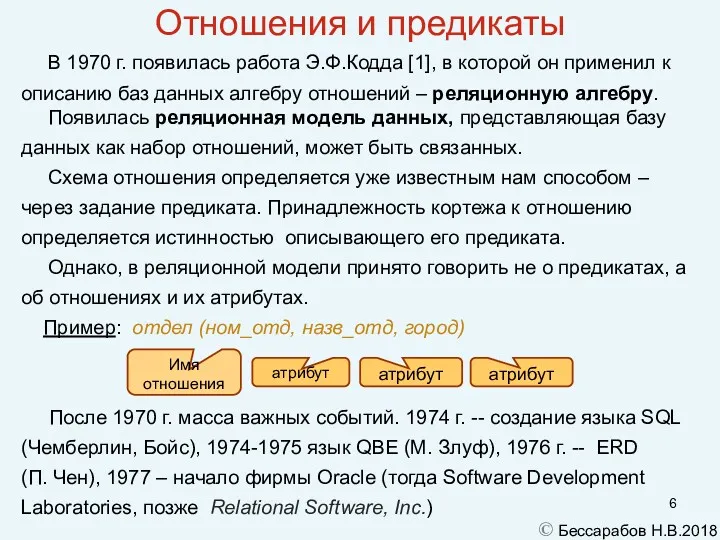 Отношения и предикаты В 1970 г. появилась работа Э.Ф.Кодда [1],