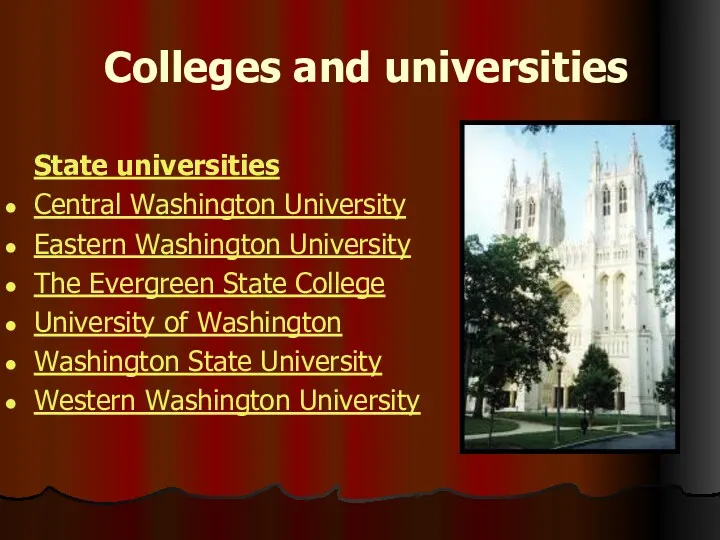 Colleges and universities State universities Central Washington University Eastern Washington