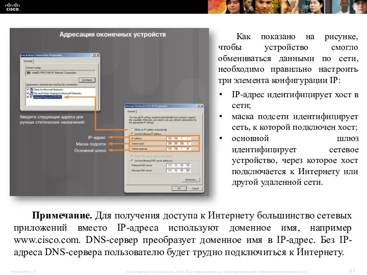 Как показано на рисунке, чтобы устройство смогло обмениваться данными по сети, необходимо правильно