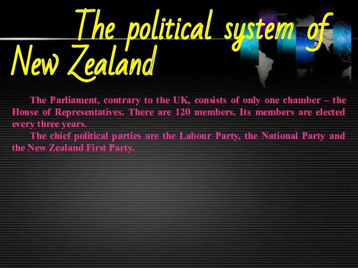 The political system of New Zealand The Parliament, contrary to
