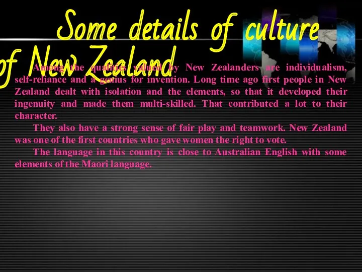 Some details of culture of New Zealand Among the qualities