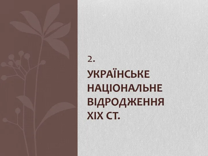 2. УКРАЇНСЬКЕ НАЦІОНАЛЬНЕ ВІДРОДЖЕННЯ ХІХ СТ.