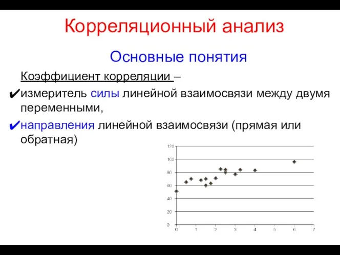 Корреляционный анализ Основные понятия Коэффициент корреляции – измеритель силы линейной
