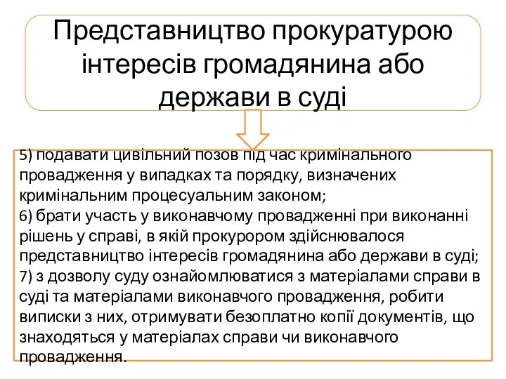 Представництво прокуратурою інтересів громадянина або держави в суді 5) подавати