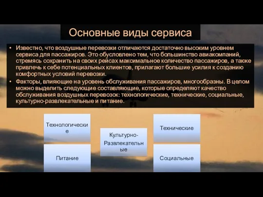 Основные виды сервиса Известно, что воздушные перевозки отличаются достаточно высоким