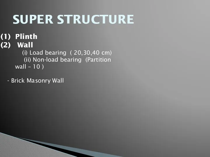 SUPER STRUCTURE Plinth Wall (i) Load bearing ( 20,30,40 cm)