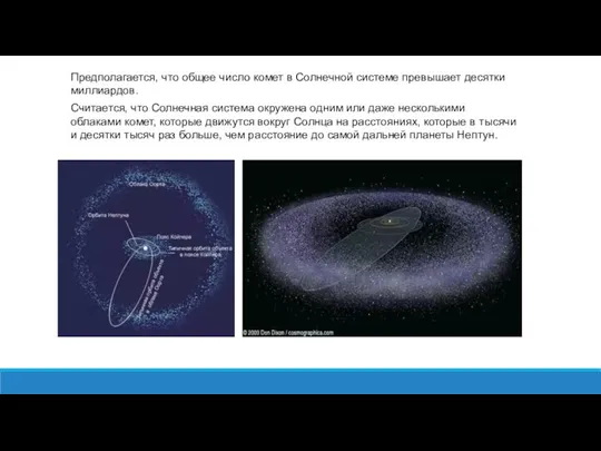 Предполагается, что общее число комет в Солнечной системе превышает десятки