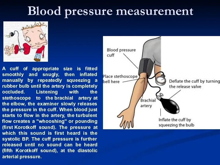 Blood pressure measurement A cuff of appropriate size is fitted