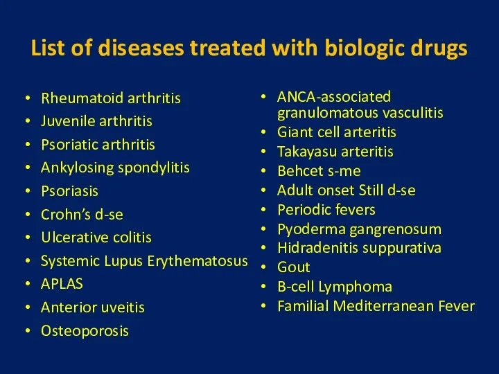 List of diseases treated with biologic drugs Rheumatoid arthritis Juvenile