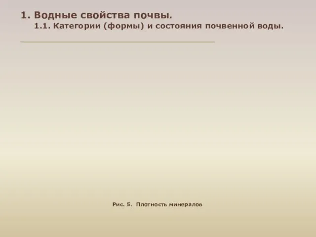 Рис. 5. Плотность минералов 1. Водные свойства почвы. 1.1. Категории (формы) и состояния почвенной воды.