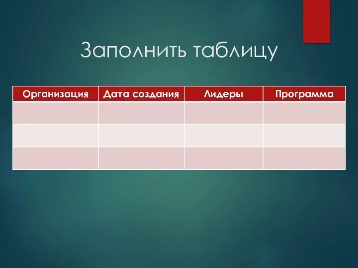 Заполнить таблицу