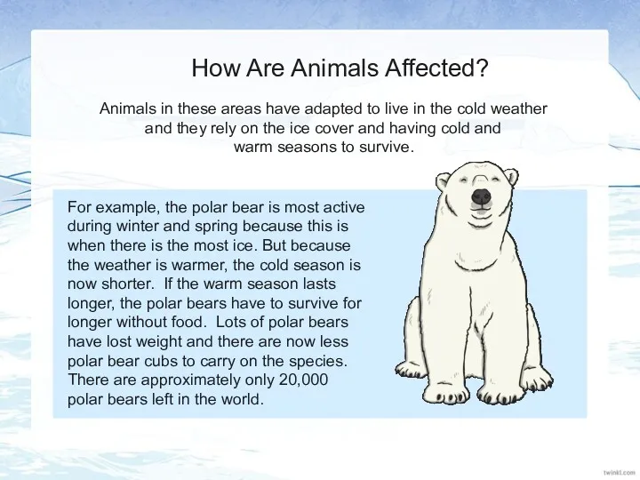 How Are Animals Affected? Animals in these areas have adapted to live in