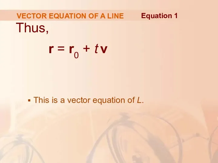 VECTOR EQUATION OF A LINE Thus, r = r0 +