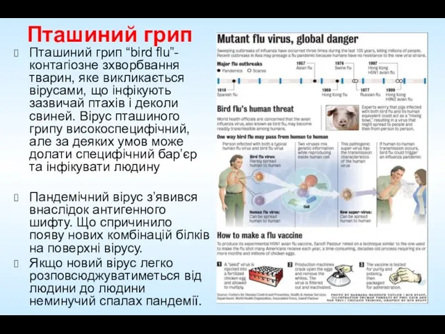 Пташиний грип Пташиний грип “bird flu”- контагіозне зхворбвання тварин, яке