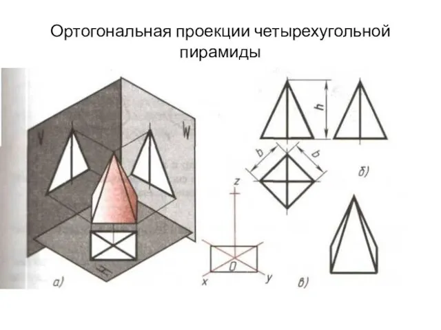 Ортогональная проекции четырехугольной пирамиды