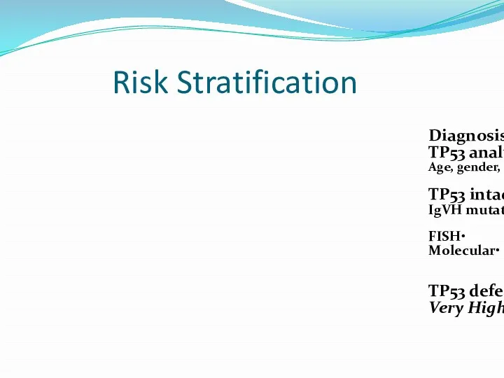 Risk Stratification Diagnosis TP53 analysis Age, gender, function, stage, comorbidities