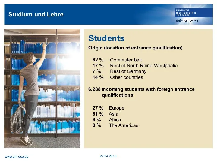Studium und Lehre Students Origin (location of entrance qualification) 6.288 incoming students with