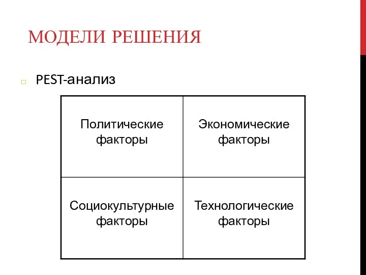 МОДЕЛИ РЕШЕНИЯ PEST-анализ