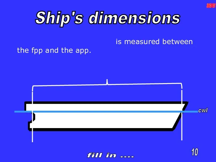 is measured between the fpp and the app. cwl 10 fill in .... answer Ship's dimensions