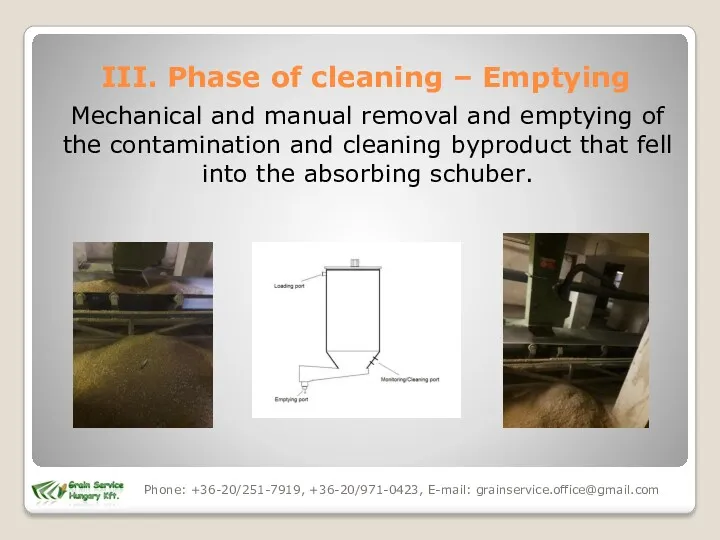 Mechanical and manual removal and emptying of the contamination and