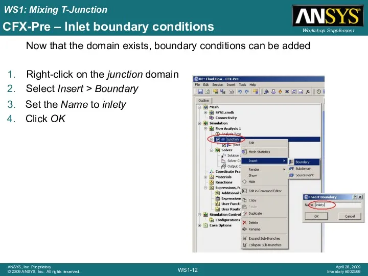 CFX-Pre – Inlet boundary conditions Now that the domain exists,