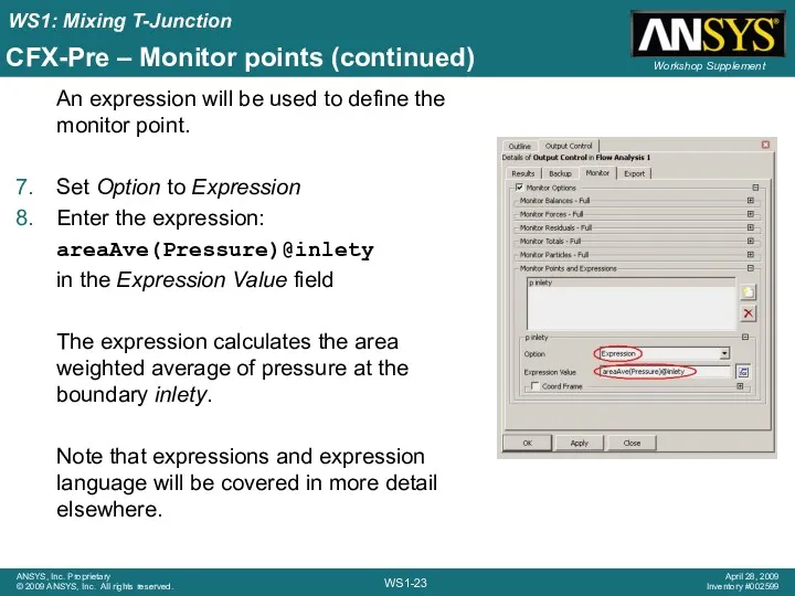 CFX-Pre – Monitor points (continued) An expression will be used