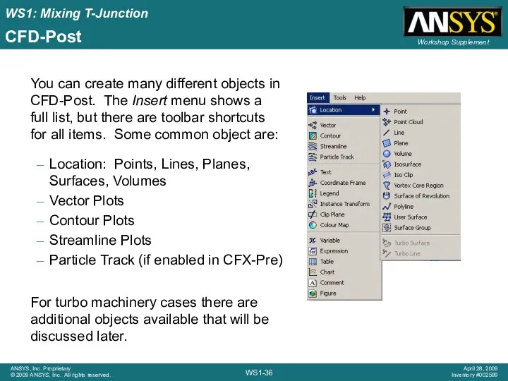 CFD-Post Location: Points, Lines, Planes, Surfaces, Volumes Vector Plots Contour